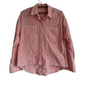Esprit Red and White  Striped High Low Cotton Blend Button Up Women's Size Small